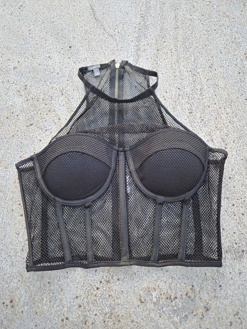 Charlotte Russe Black Mesh Corset Bustier Crop Top Size S